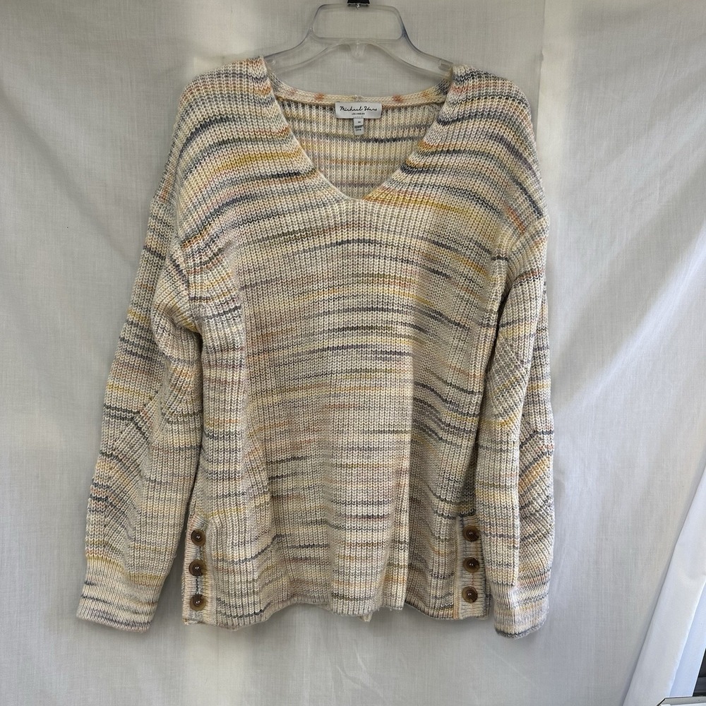 EUC Michael Stars Autumn Spacedye Sweater Sz 1X Chunky Knit V Neck Buttons